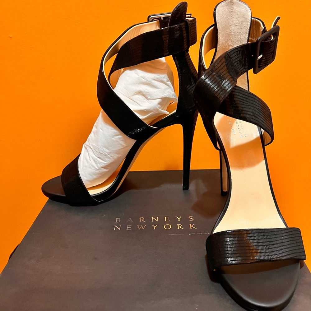 Black Cross strap Barney’s stiletto